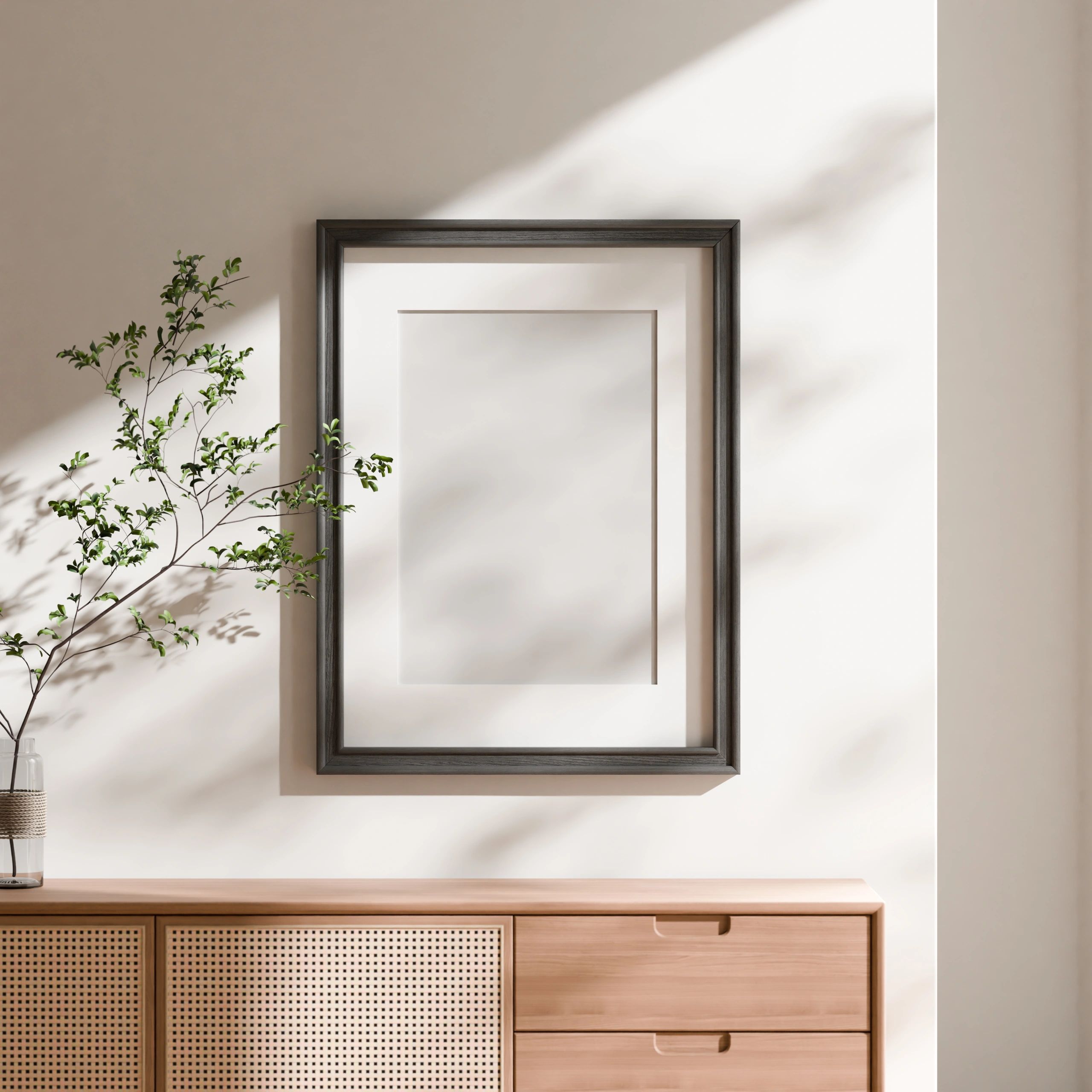 Minimal gallery wall mockup with framed fine art print